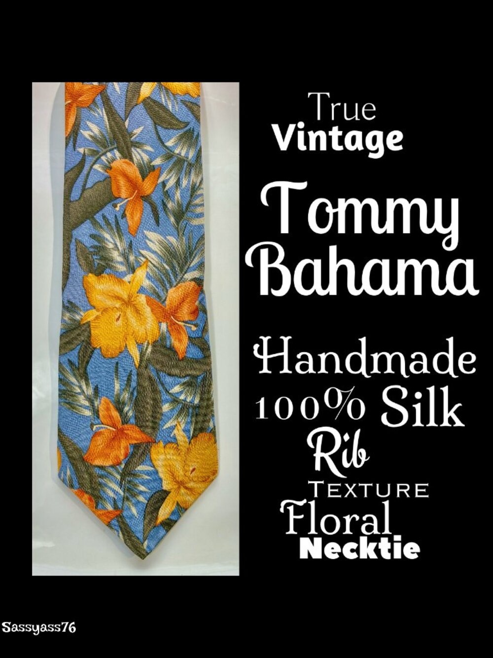 🆕VTG▪️TOMMY BAHAMA▪️Handmade 100% Silk Rib Grayish Blue Texture Floral Necktie